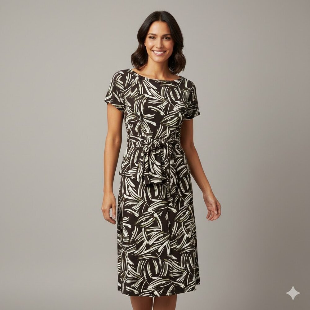 Black and Ivory Patterned Top and Skirt Set